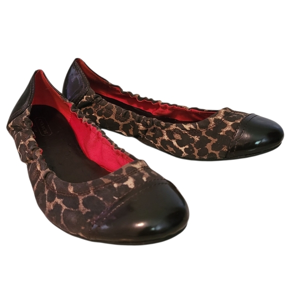 Coach Callie Leopard Print Brown Patent Leather Ballet Flats Shoes Slippers 10B - Picture 1 of 11
